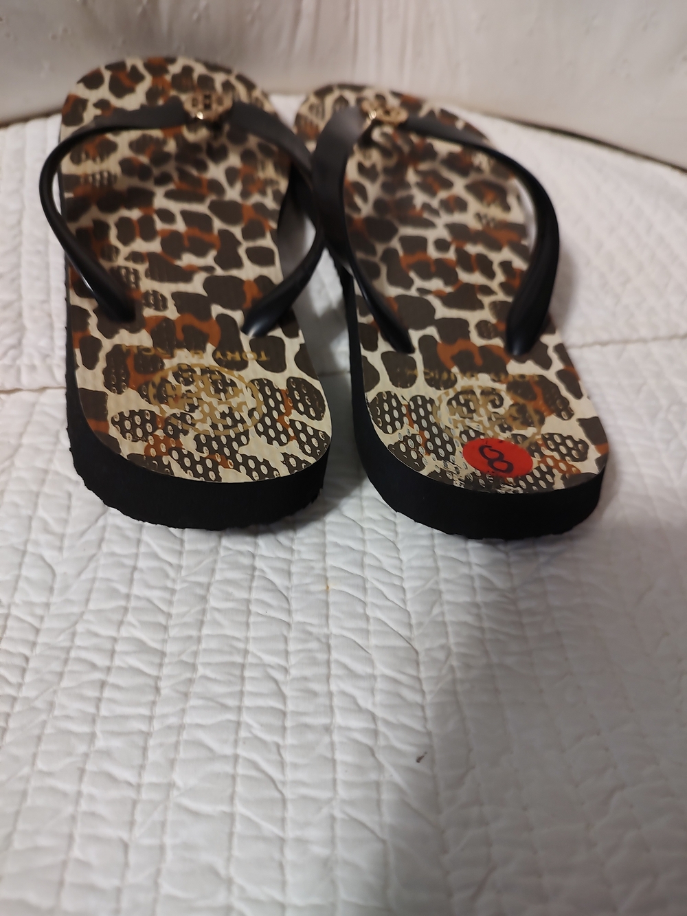 Tory Burch Leopard Print Logo Flip Flops - Black & Brown - Picture 5 of 10